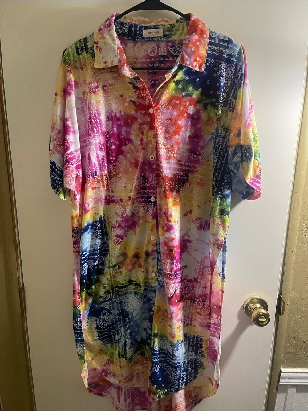Paper + Tee Tie Dye Paisley Button Front Tunic Shirt XL